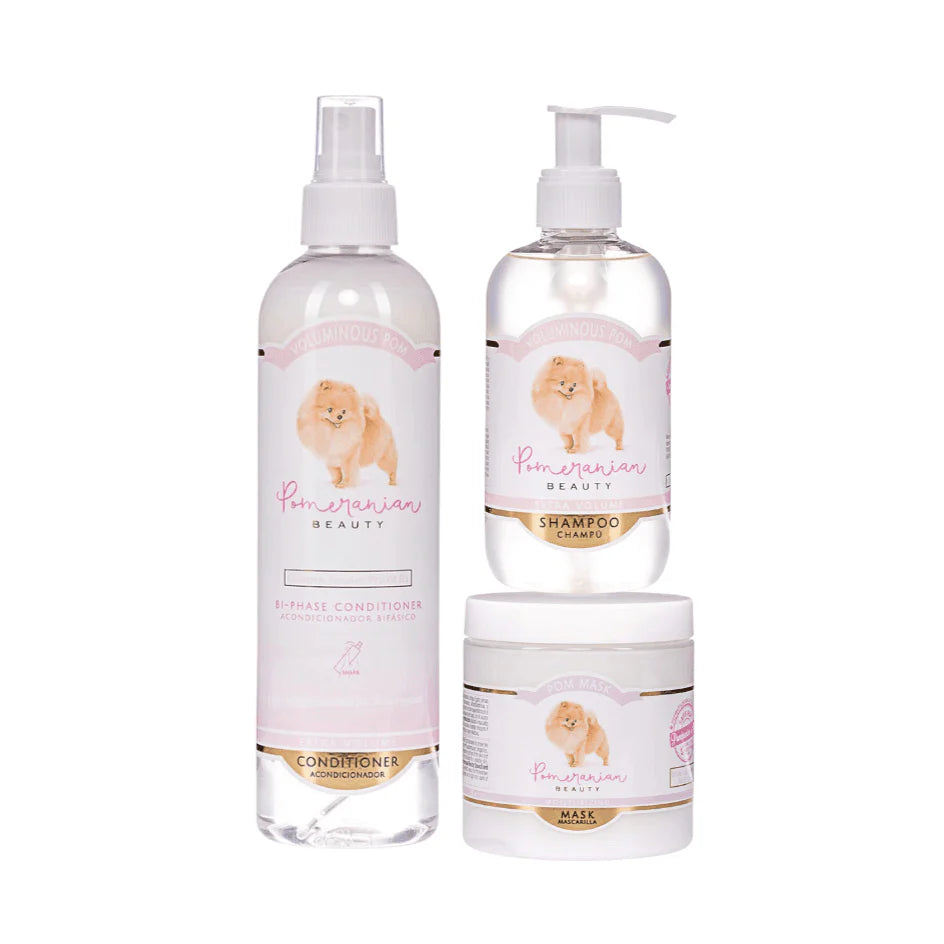 Pomeranian Beauty Intensiv-Volumen-Pflege-Set für Zwergspitz: 3-teiliges Set bestehend aus Shampoo, Maske und Conditioner Spray
