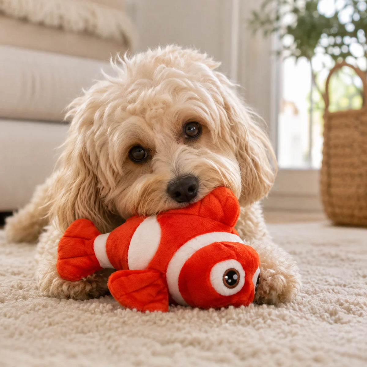 Clownfisch-Hundespielzeug aus Plüsch mit Squeaker von Pom d'Azur