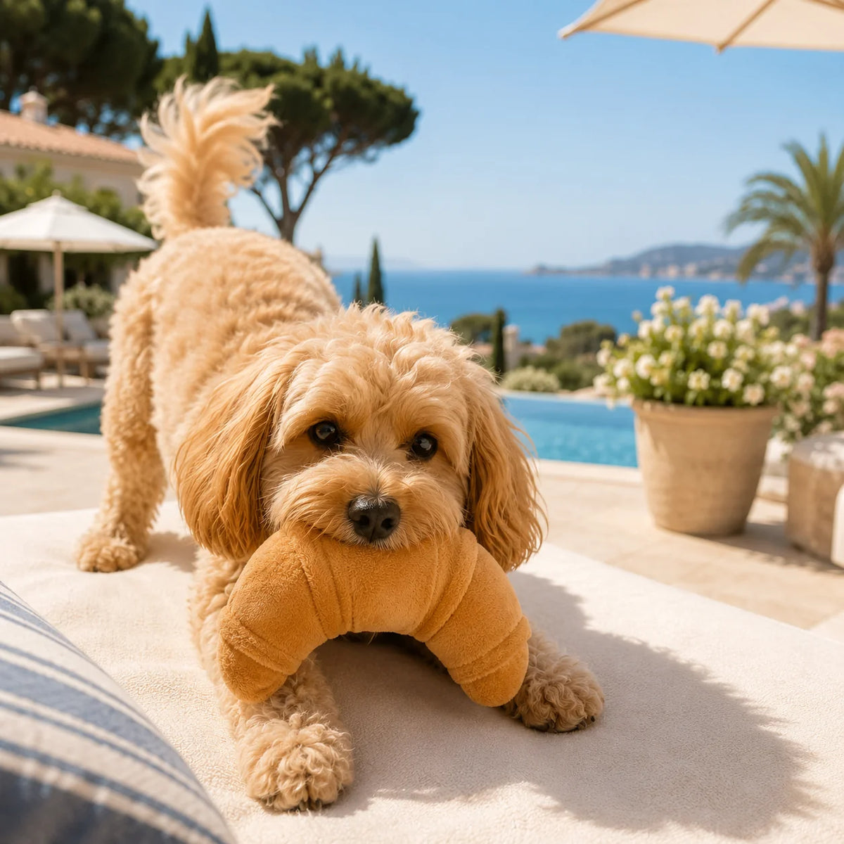 Croissant Plüsch-Hundespielzeug mit Quietscher von Pom d'Azur
