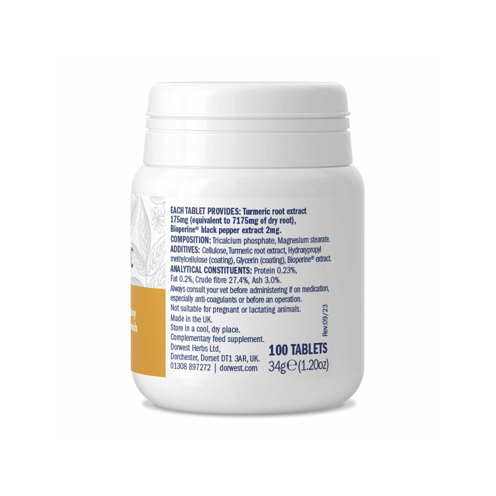 Zusammensetzung der Dorwest Kurkuma Packung mit Informationen zum Gehalt von 95 % Curcuminoiden und Bioperin für optimale Aufnahme.
