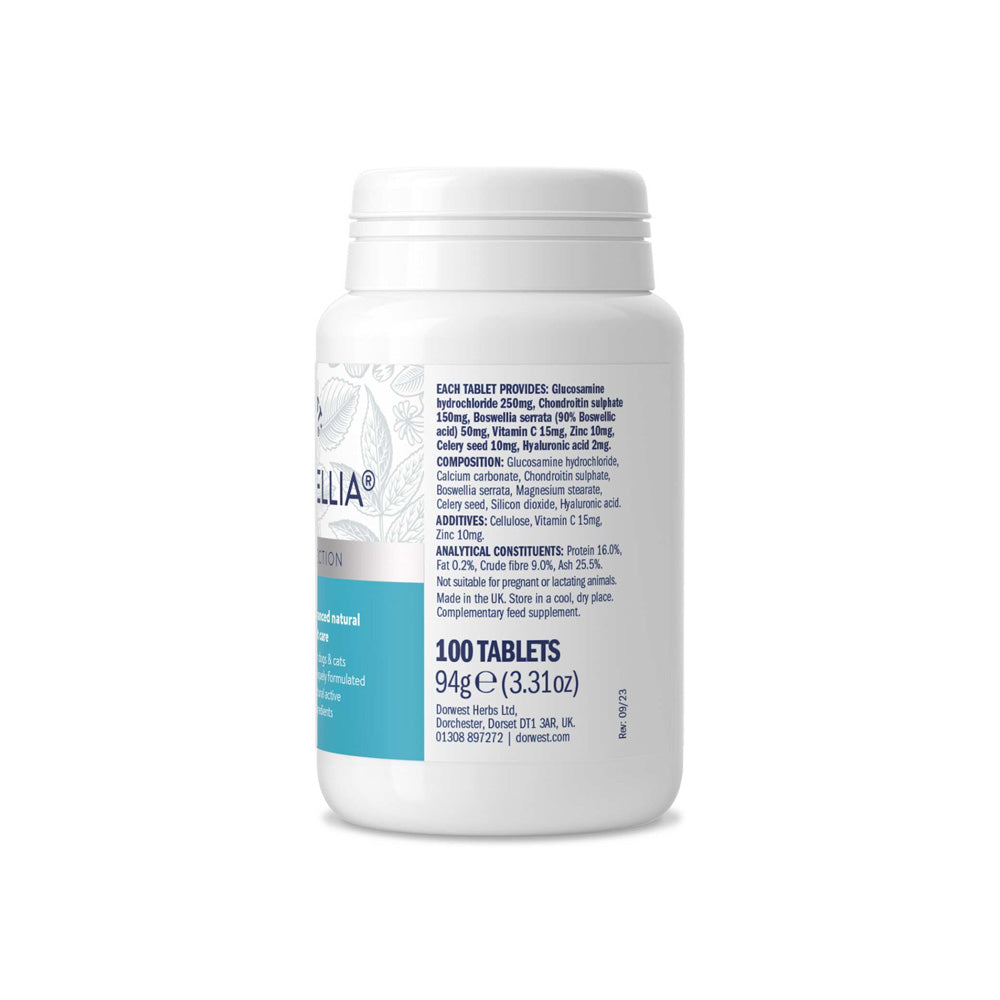 Detailansicht der Dorwest MoveWellia Packung mit Wirkstoffen wie hochkonzentriertem Weihrauch, Glucosamin, Chondroitin und Hyaluronsäure.