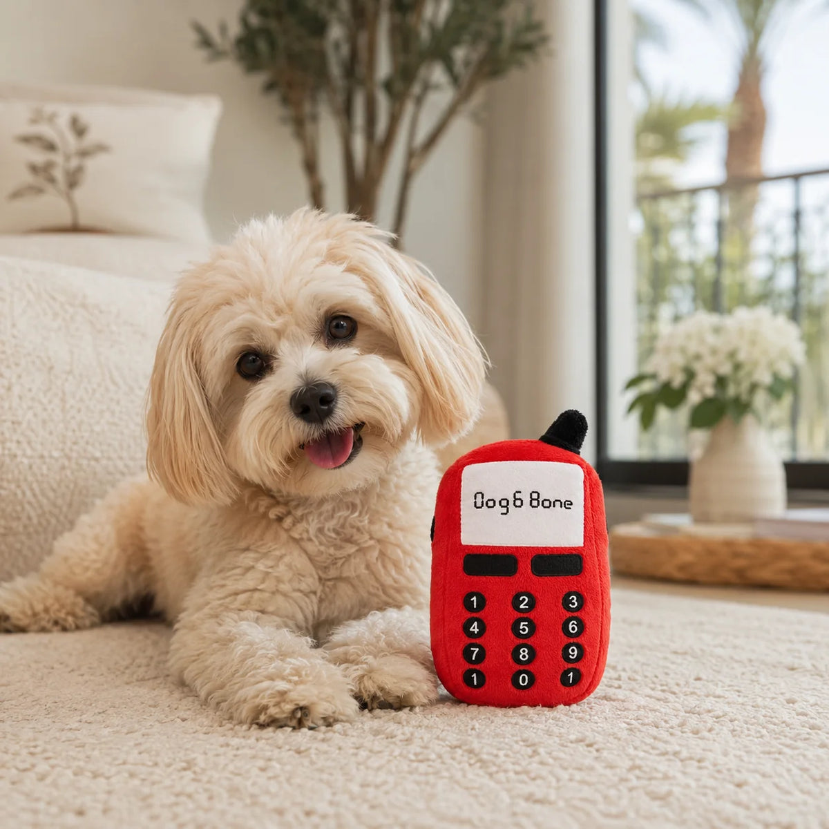 Retro-Telefon Plüsch-Hundespielzeug mit Quietscher von Pom d'Azur