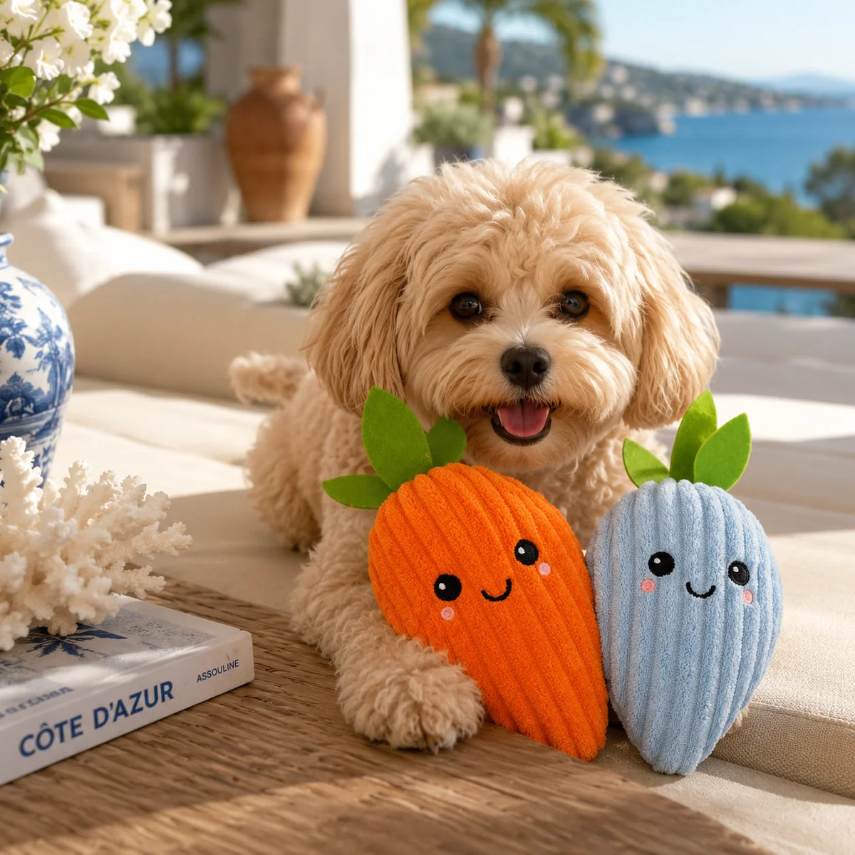 Karotten-Hundespielzeug aus Plüsch mit Squeaker von Pom d'Azur