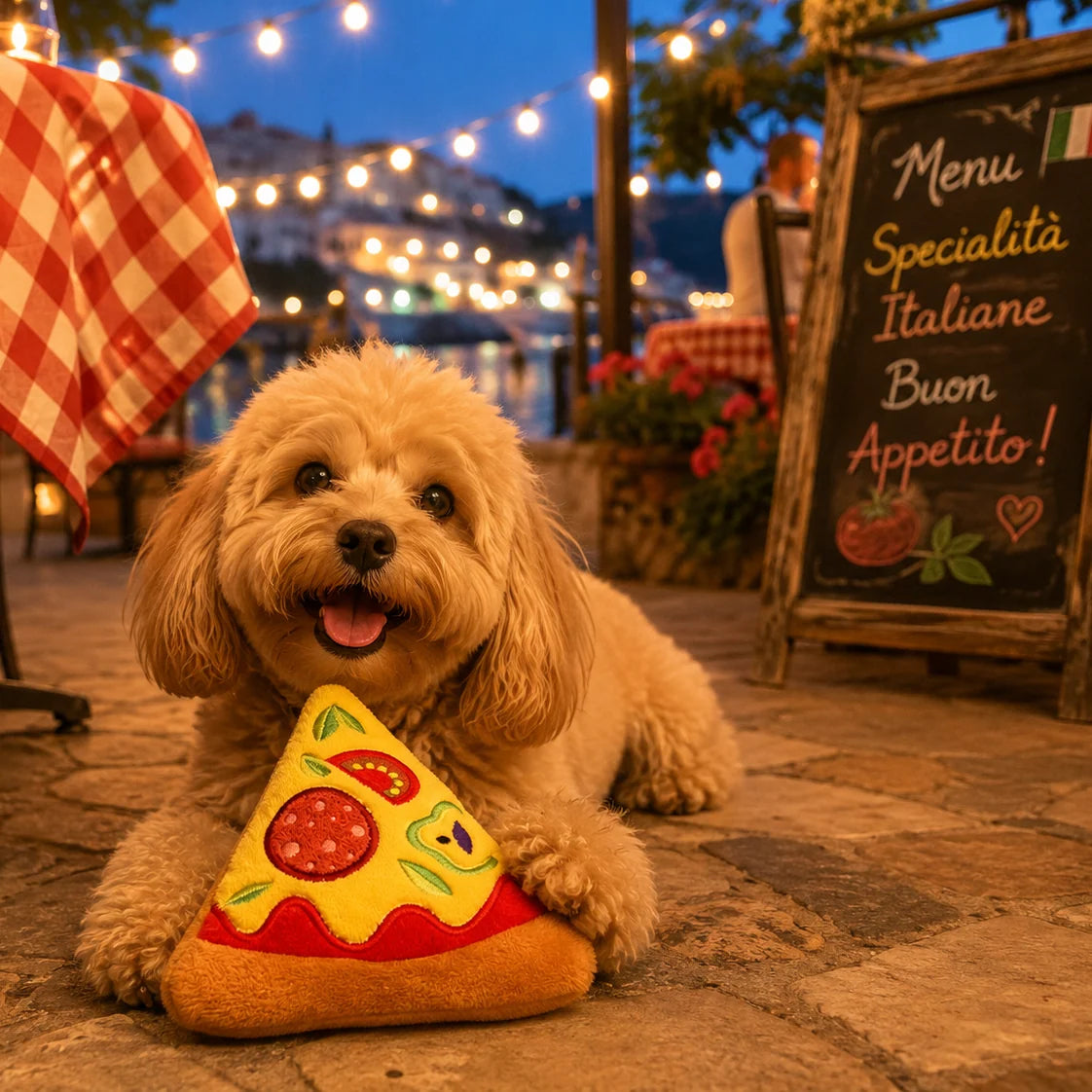 Pizza Plüsch-Hundespielzeug mit Squeaker von Pom d'Azur