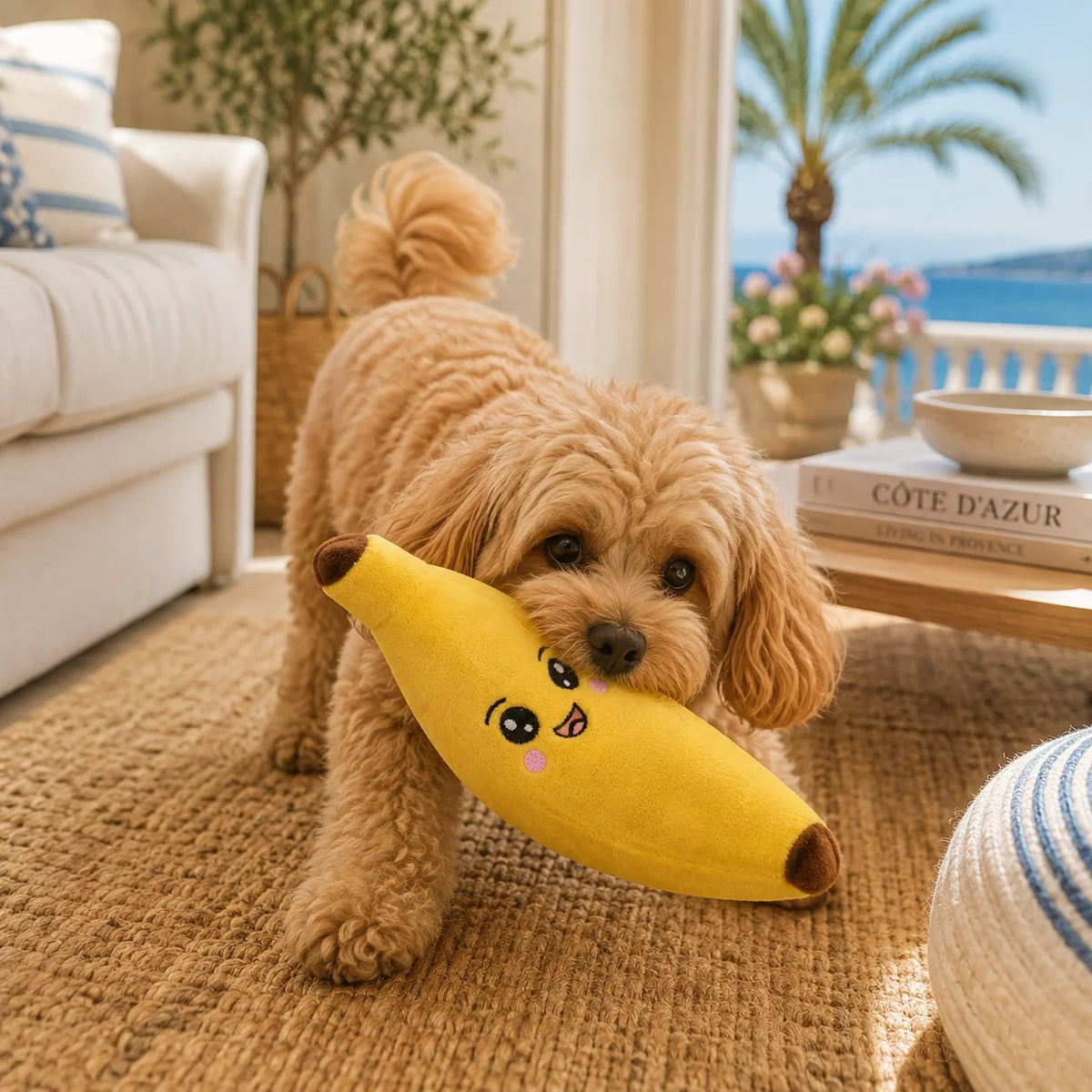 Bananen Plüsch-Hundespielzeug mit Quietscher von Pom d'Azur