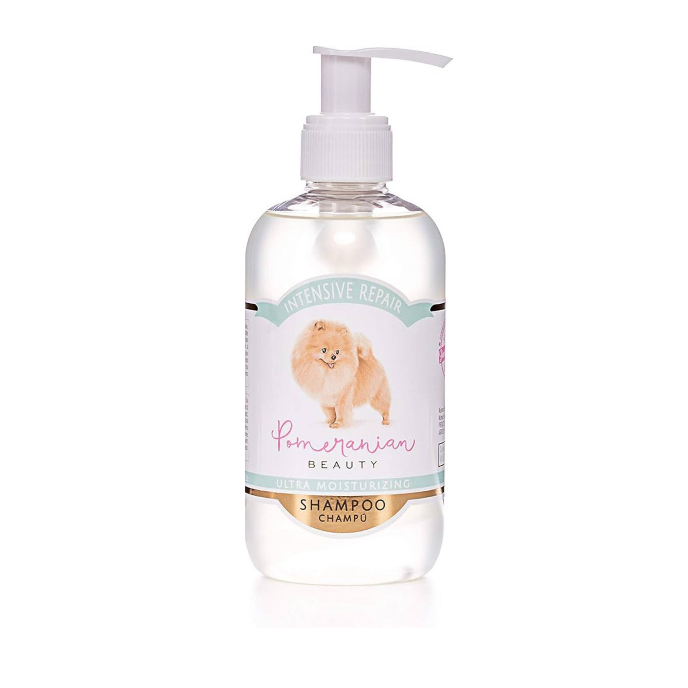Hilfe bei wattigem Fell: Pom Beauty Feuchtigkeits Reparatur Shampoo (250 ml) für Zwergspitze regeneriert trockenes Pomeranian-Fell mit Kaviar-Extrakt und Seidenproteinen für natürlichen Glanz.