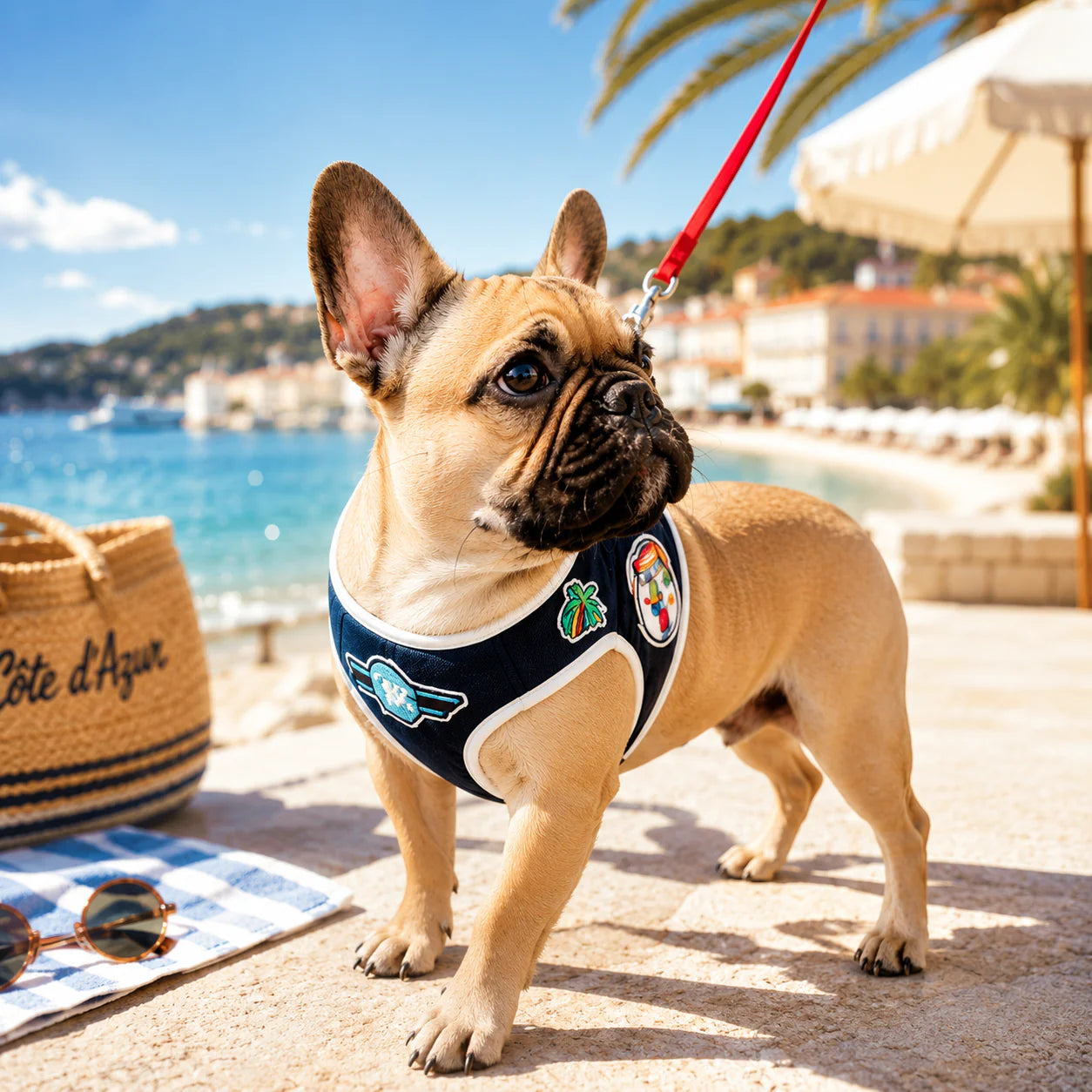 'Riviera Pop' Denim Hundegeschirr - Édition Cannes von Pom d'Azur