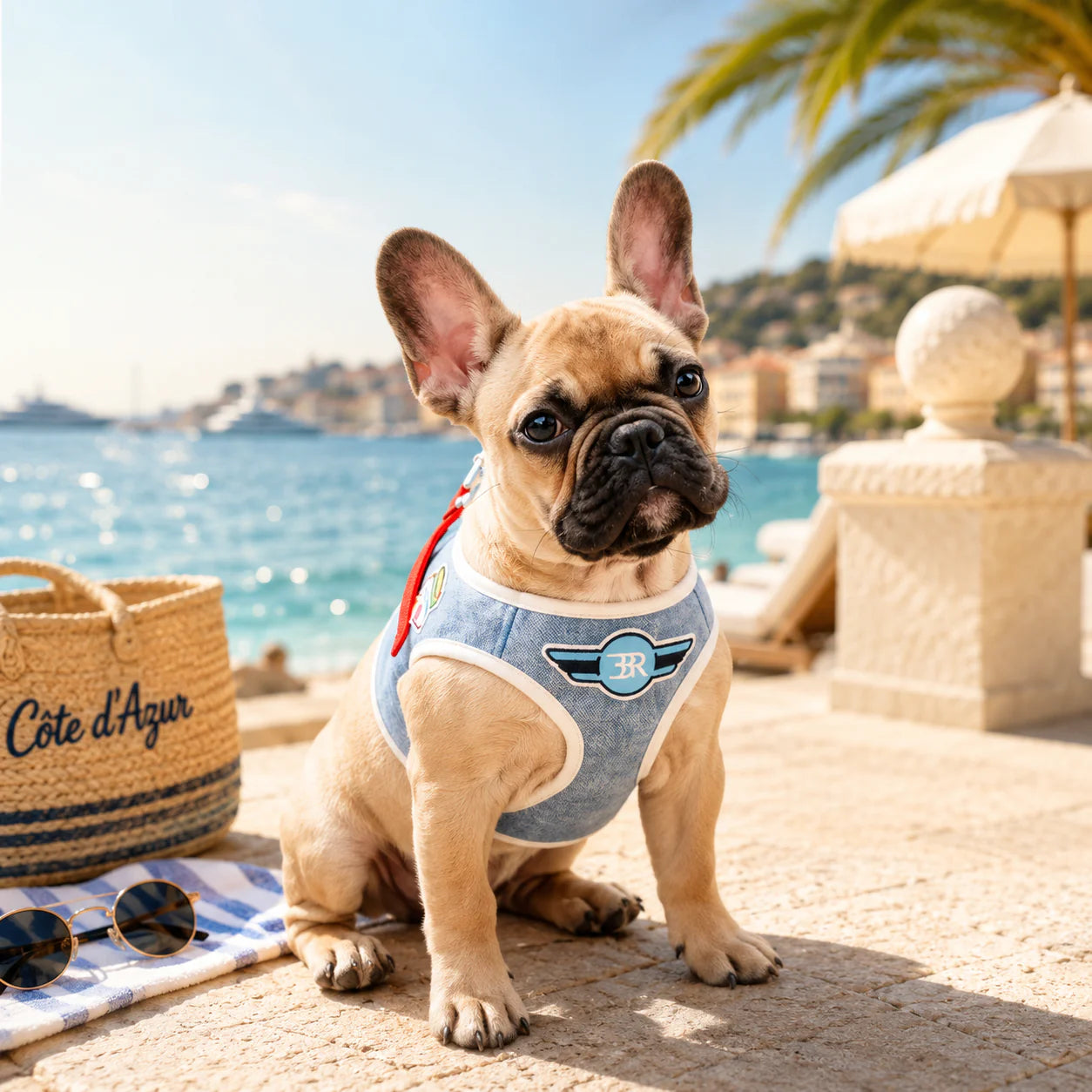 'Riviera Pop' Denim Hundegeschirr - Édition Cannes von Pom d'Azur