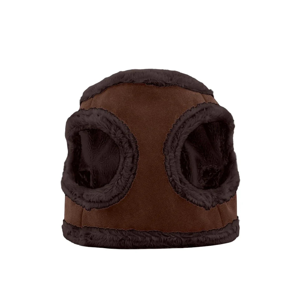 Yeti Hundegeschirr von Pom D'Azur in Braun mit dunkelbraunem Fellfutter - Rückansicht