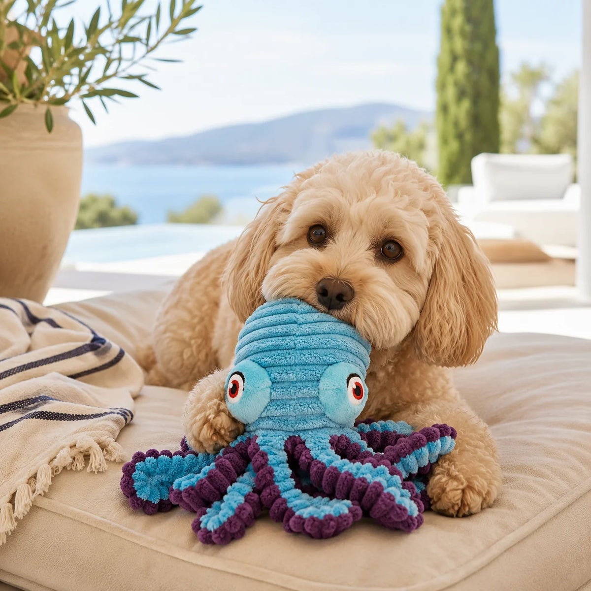 Plüsch-Hundespielzeug mit Squeaker "Krake" von Pom d'Azur