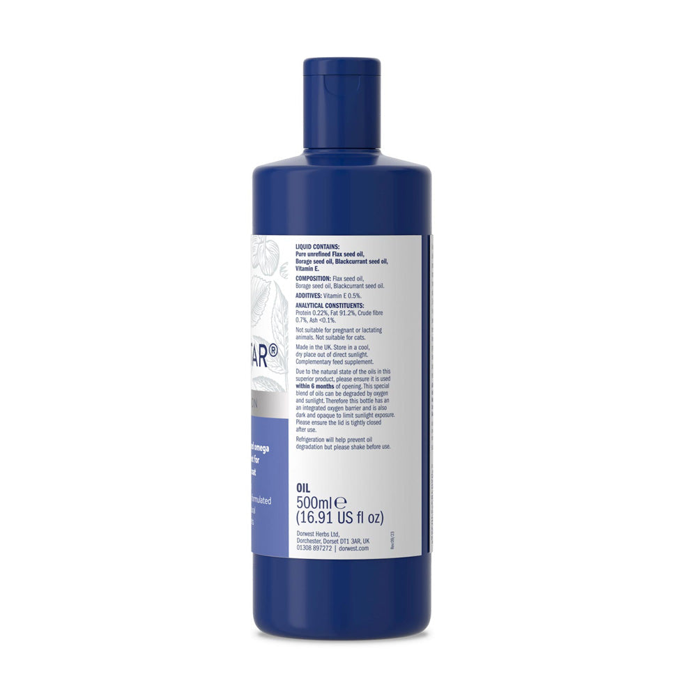 Detaillierte Zusammensetzung des Dorwest Omega Star Öls mit einer Mischung aus wertvollen Omega-Ölen und Vitamin E.