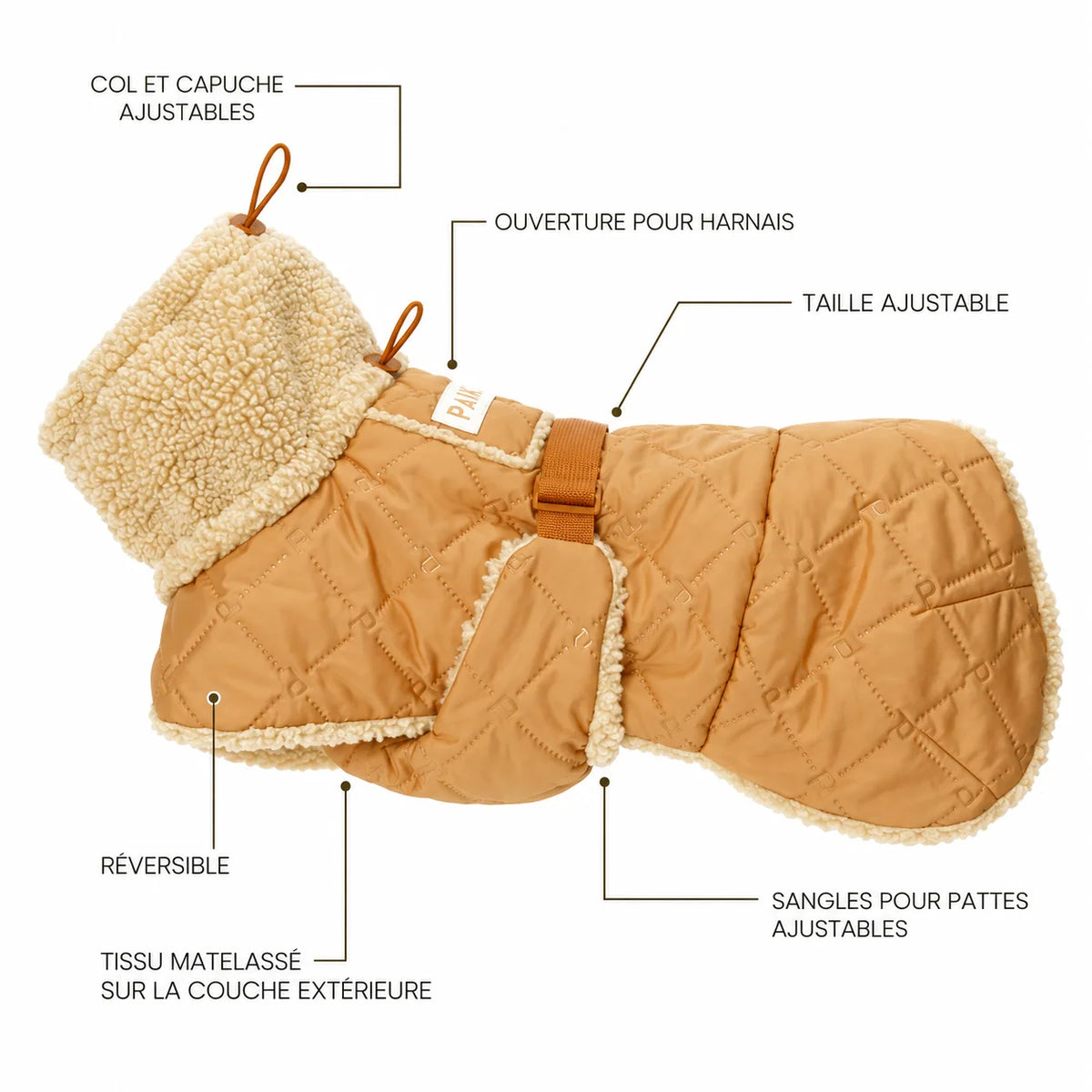 Gefütterte Hunde-Steppjacke "Quilted Sherpa" in Beige von Paikka