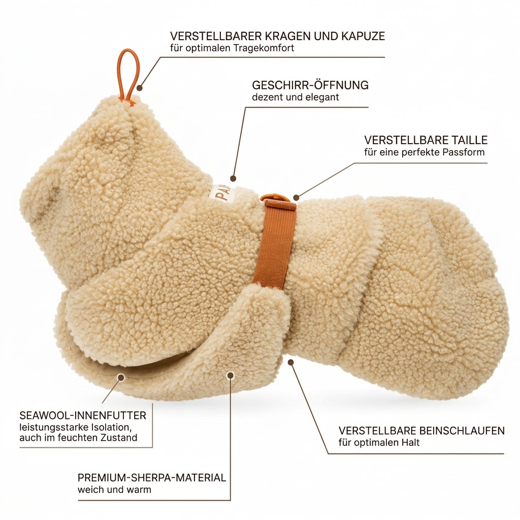 Gefütterte Hundejacke "Sherpa" in Beige von Paikka
