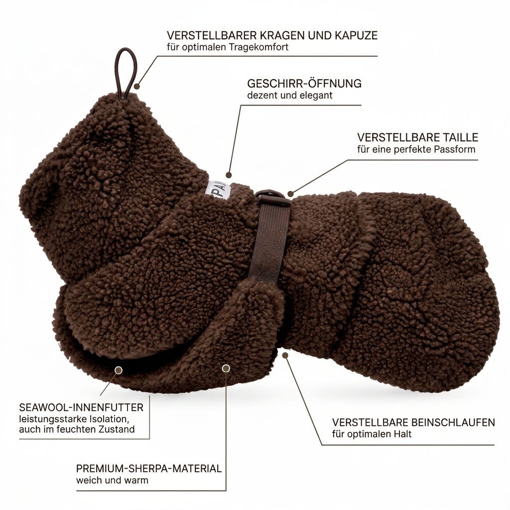 Gefütterte Hundejacke "Sherpa" in Braun von Paikka