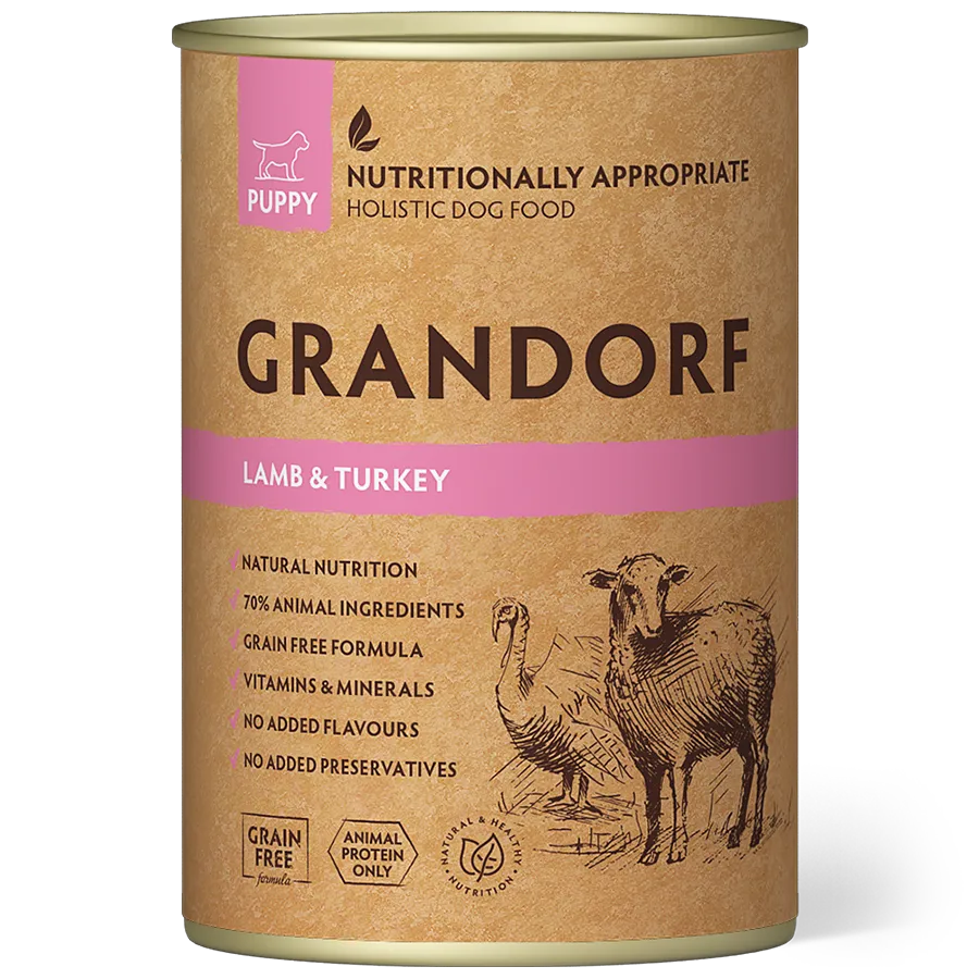 Hypoallergenes Welpen-Nassfutter "Lamm & Pute" von Grandorf
