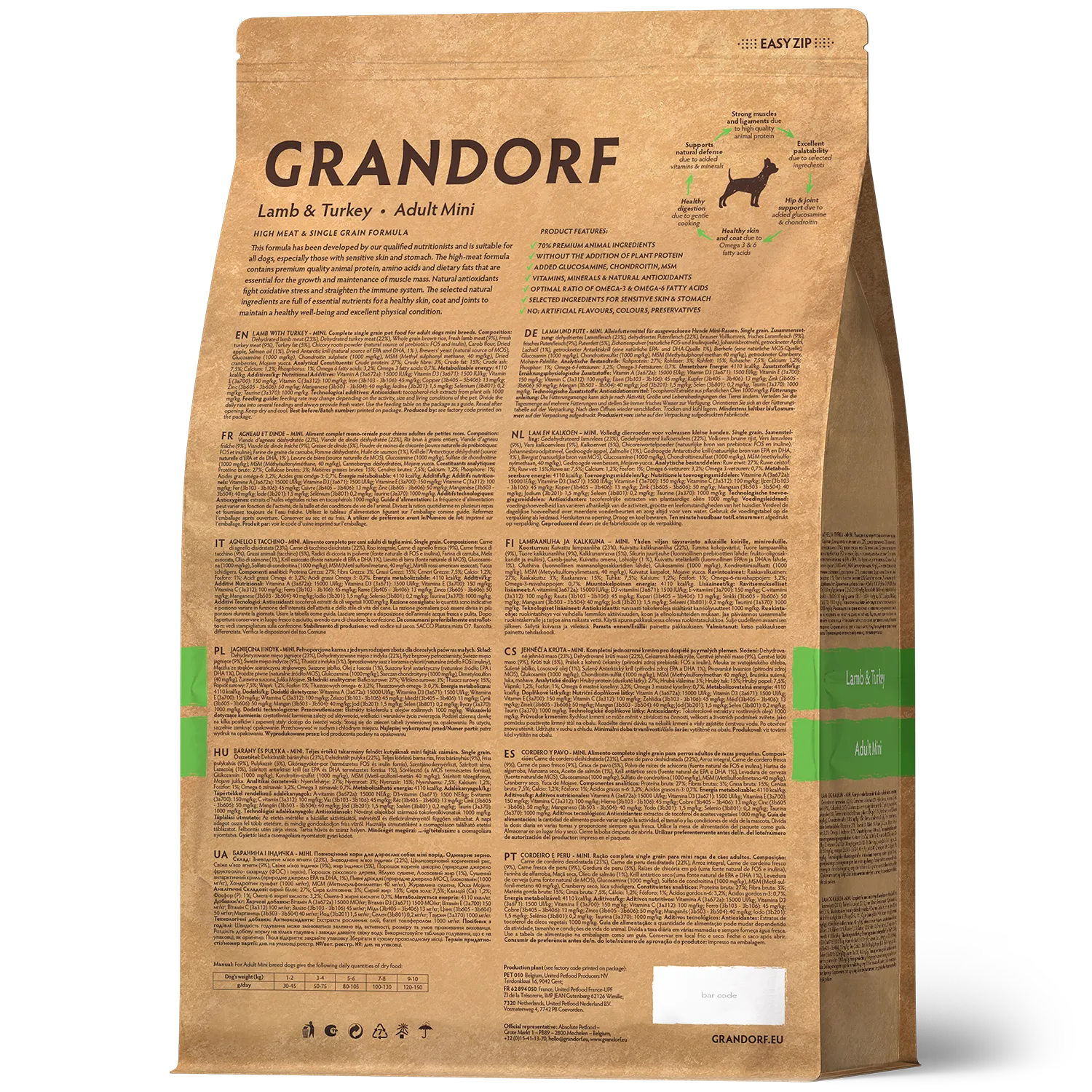 Hypoallergenes Trockenfutter Lamm und Pute für ausgewachsene kleine Rassen von Grandorf
